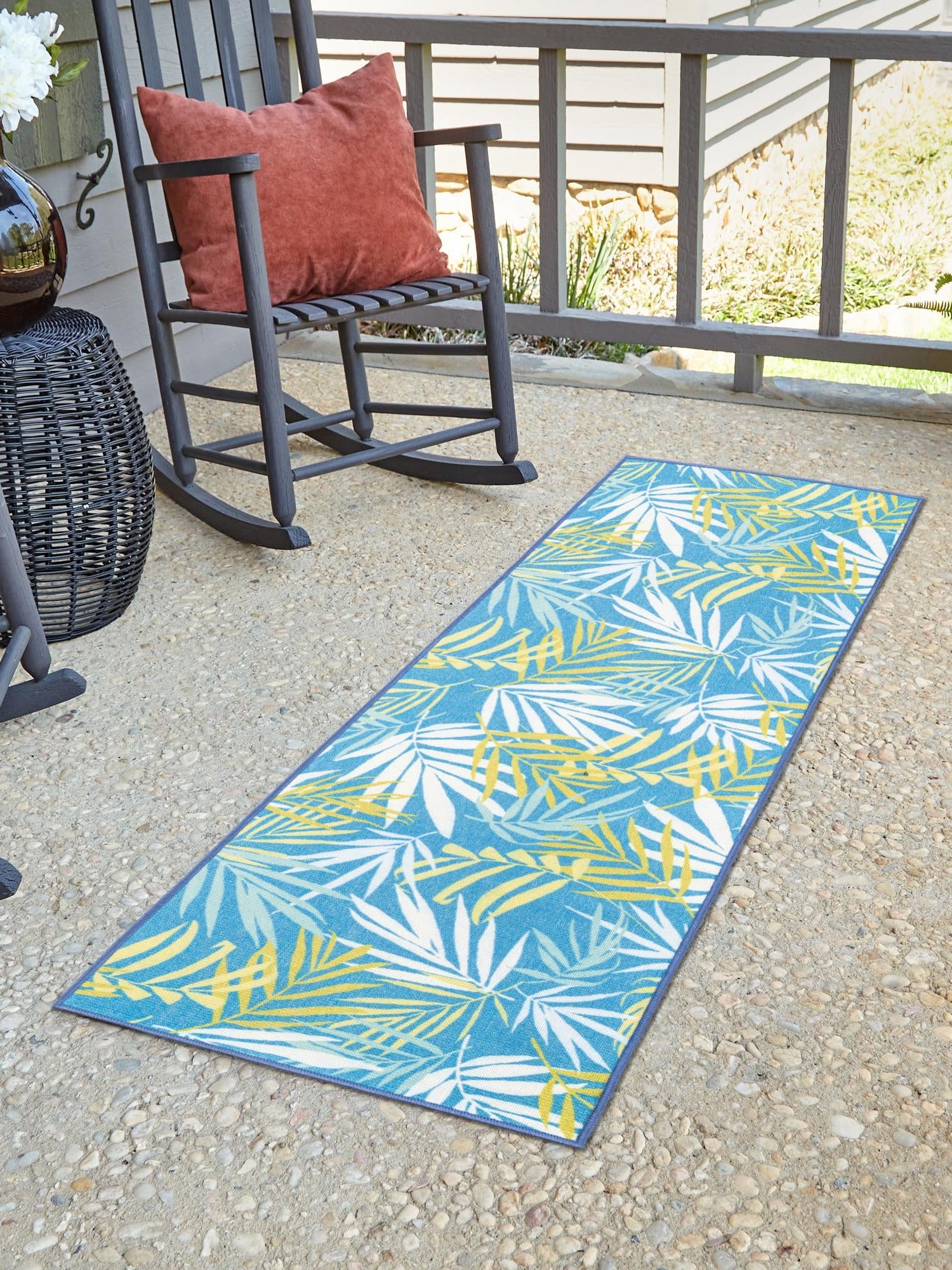 Blue 2' x 8' Jill Zarin Caribbean Outdoor Runner Area Rug Weather Resistant for Patio, Deck, Terrace, Balcony, Porch 100% Premium Nylon Pile Coastal Carpet for Sale at Rug Engine