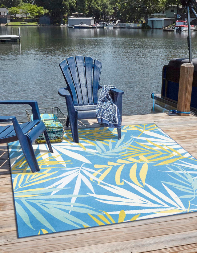 Blue 10' x 10' Jill Zarin Caribbean Outdoor Square Area Rug Weather Resistant for Patio, Deck, Terrace, Balcony, Porch 100% Premium Nylon Pile Coastal Carpet for Sale at Rug Engine