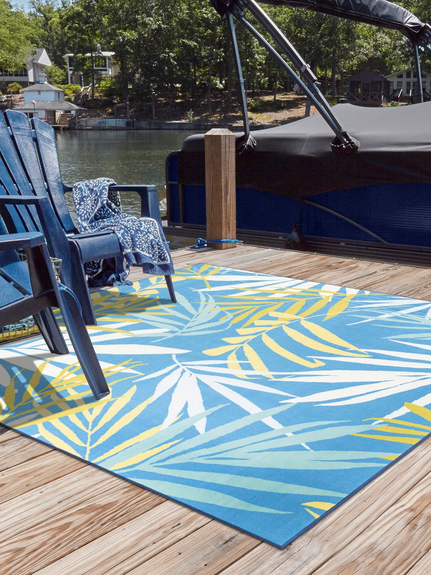 Blue 10' x 10' Jill Zarin Caribbean Outdoor Square Area Rug Weather Resistant for Patio, Deck, Terrace, Balcony, Porch 100% Premium Nylon Pile Coastal Carpet for Sale at Rug Engine