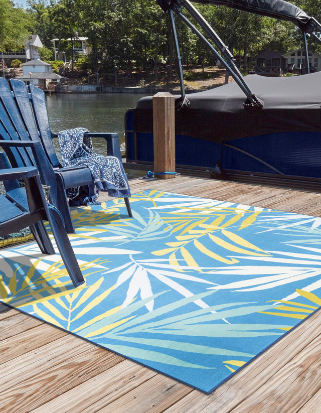 Blue 10' x 10' Jill Zarin Caribbean Outdoor Square Area Rug Weather Resistant for Patio, Deck, Terrace, Balcony, Porch 100% Premium Nylon Pile Coastal Carpet for Sale at Rug Engine