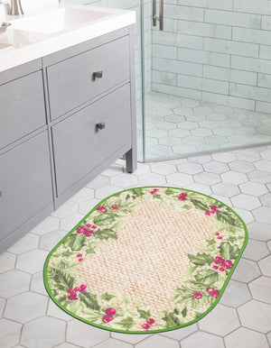 Beige and Green 2' x 3' 1 Jill Zarin Caribbean Outdoor Oval Rug