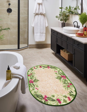 Beige and Green 2' x 3' 1 Jill Zarin Caribbean Outdoor Oval Rug