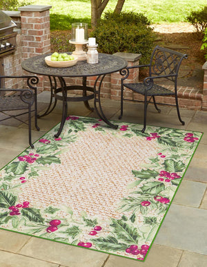 Beige and Green 7' 10 x 10' Jill Zarin Caribbean Outdoor Rectangle Area Rug Weather Resistant for Patio, Deck, Terrace, Balcony, Porch 100% Premium Nylon Pile Coastal Carpet for Sale at Rug Engine