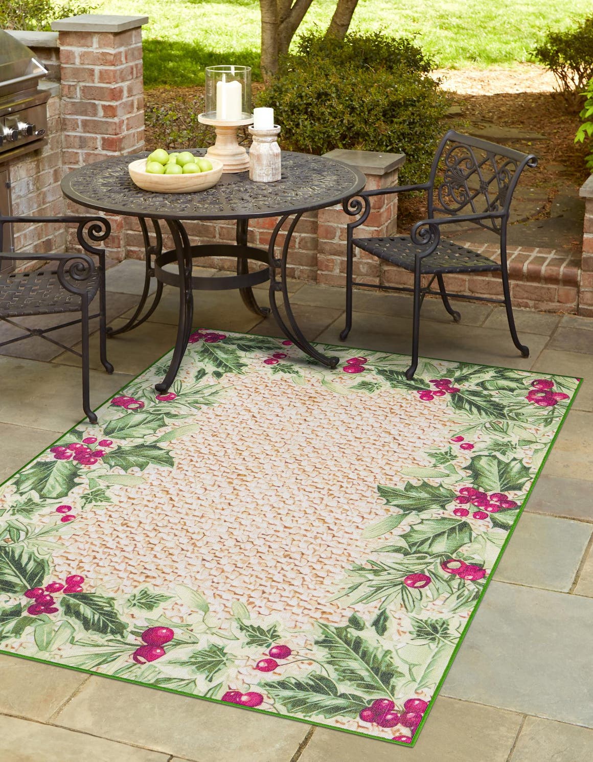 Beige and Green 9' x 12' Jill Zarin Caribbean Outdoor Rectangle Area Rug Weather Resistant for Patio, Deck, Terrace, Balcony, Porch 100% Premium Nylon Pile Coastal Carpet for Sale at Rug Engine