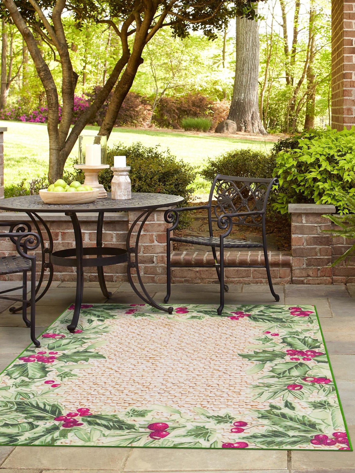 Beige and Green 9' x 12' Jill Zarin Caribbean Outdoor Rectangle Area Rug Weather Resistant for Patio, Deck, Terrace, Balcony, Porch 100% Premium Nylon Pile Coastal Carpet for Sale at Rug Engine