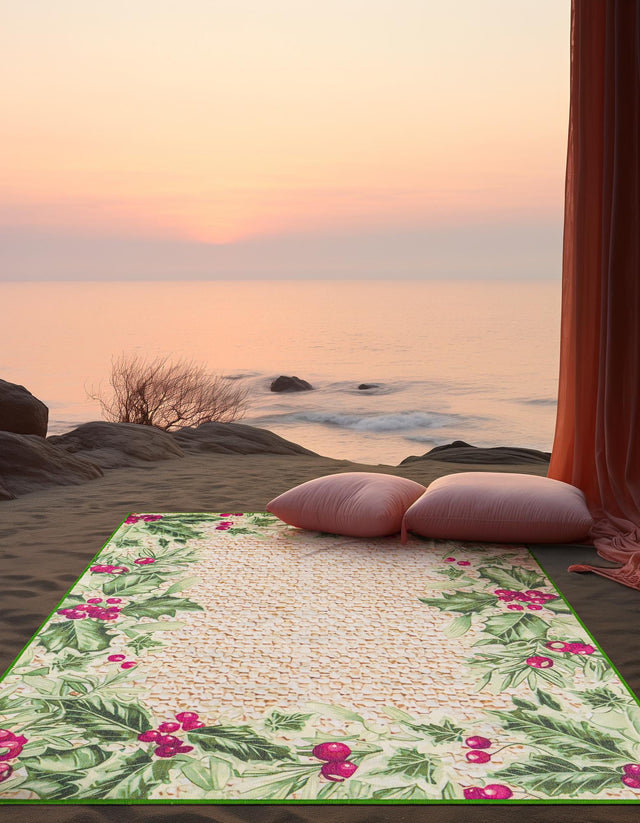 Beige and Green 9' x 12' Jill Zarin Caribbean Outdoor Rectangle Area Rug Weather Resistant for Patio, Deck, Terrace, Balcony, Porch 100% Premium Nylon Pile Coastal Carpet for Sale at Rug Engine