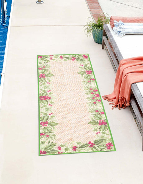 Beige and Green 2' x 4' Jill Zarin Caribbean Outdoor Runner Rug