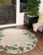 Beige and Green 7' 10 x 7' 10 Jill Zarin Caribbean Outdoor Round Area Rug Weather Resistant for Patio, Deck, Terrace, Balcony, Porch 100% Premium Nylon Pile Coastal Carpet for Sale at Rug Engine