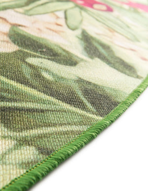 Beige and Green 7' 10 x 7' 10 Jill Zarin Caribbean Outdoor Round Area Rug Weather Resistant for Patio, Deck, Terrace, Balcony, Porch 100% Premium Nylon Pile Coastal Carpet for Sale at Rug Engine