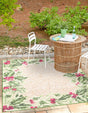 Beige and Green 7' 10 x 7' 10 Jill Zarin Caribbean Outdoor Square Area Rug Weather Resistant for Patio, Deck, Terrace, Balcony, Porch 100% Premium Nylon Pile Coastal Carpet for Sale at Rug Engine