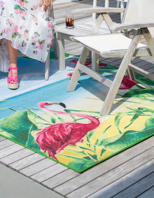 Blue and Green 10' x 13' Jill Zarin Caribbean Outdoor Rectangle Area Rug Weather Resistant for Patio, Deck, Terrace, Balcony, Porch 100% Premium Nylon Pile Coastal Carpet for Sale at Rug Engine