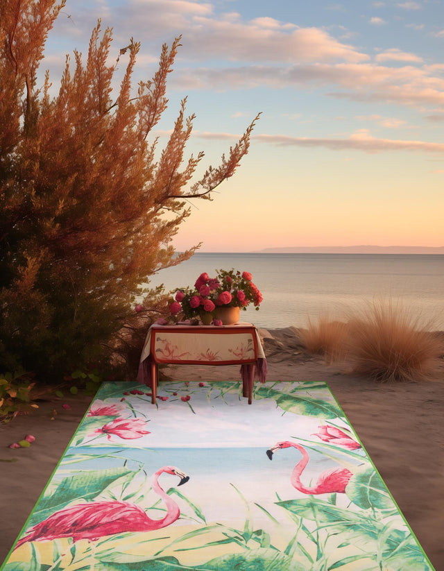 Blue and Green 10' x 13' Jill Zarin Caribbean Outdoor Rectangle Area Rug Weather Resistant for Patio, Deck, Terrace, Balcony, Porch 100% Premium Nylon Pile Coastal Carpet for Sale at Rug Engine