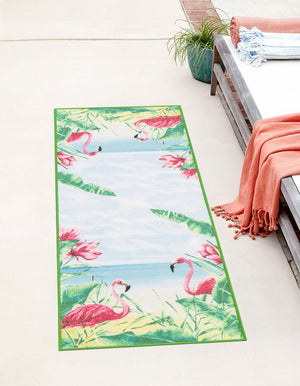 Blue and Green 2' x 10' Jill Zarin Caribbean Outdoor Runner Area Rug Weather Resistant for Patio, Deck, Terrace, Balcony, Porch 100% Premium Nylon Pile Coastal Carpet for Sale at Rug Engine