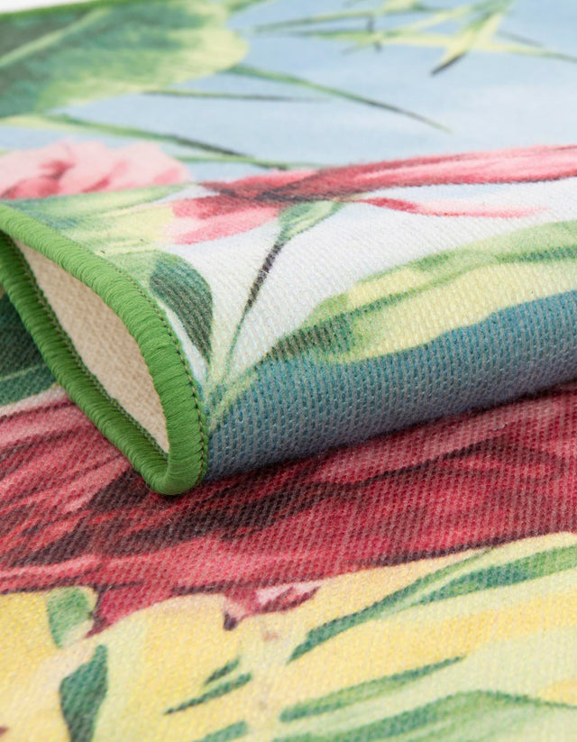 Blue and Green 10' x 10' Jill Zarin Caribbean Outdoor Round Area Rug Weather Resistant for Patio, Deck, Terrace, Balcony, Porch 100% Premium Nylon Pile Coastal Carpet for Sale at Rug Engine