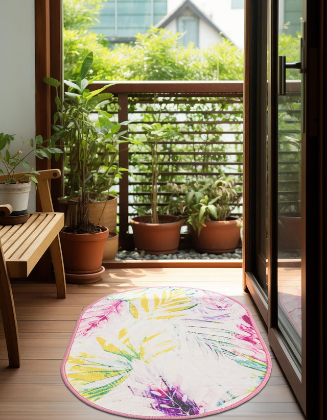 Ivory 2' x 3' 1 Jill Zarin Caribbean Outdoor Oval Area Rug Weather Resistant for Patio, Deck, Terrace, Balcony, Porch 100% Premium Nylon Pile Coastal Carpet for Sale at Rug Engine