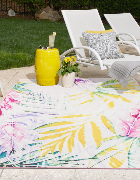 Ivory 2' x 3' 1 Jill Zarin Caribbean Outdoor Rectangle Area Rug Weather Resistant for Patio, Deck, Terrace, Balcony, Porch 100% Premium Nylon Pile Coastal Carpet for Sale at Rug Engine