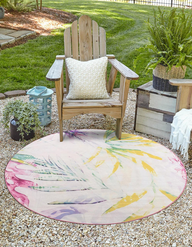 Ivory 3' 3 x 3' 3 Jill Zarin Caribbean Outdoor Round Area Rug Weather Resistant for Patio, Deck, Terrace, Balcony, Porch 100% Premium Nylon Pile Coastal Carpet for Sale at Rug Engine