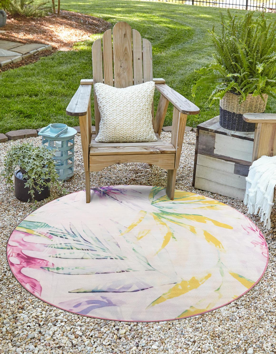Ivory 7' 10 x 7' 10 Jill Zarin Caribbean Outdoor Round Area Rug Weather Resistant for Patio, Deck, Terrace, Balcony, Porch 100% Premium Nylon Pile Coastal Carpet for Sale at Rug Engine