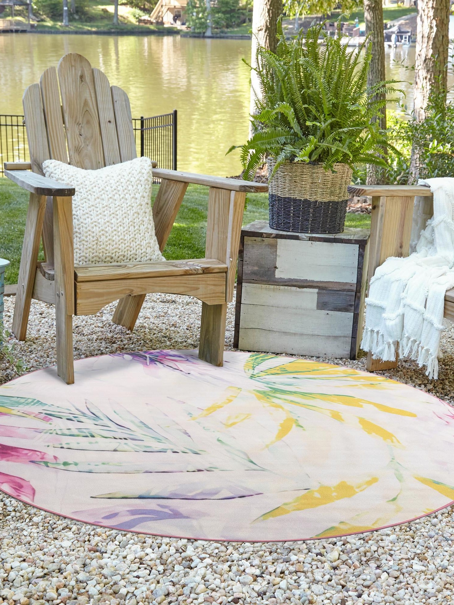 Ivory 3' 3 x 3' 3 Jill Zarin Caribbean Outdoor Round Area Rug Weather Resistant for Patio, Deck, Terrace, Balcony, Porch 100% Premium Nylon Pile Coastal Carpet for Sale at Rug Engine