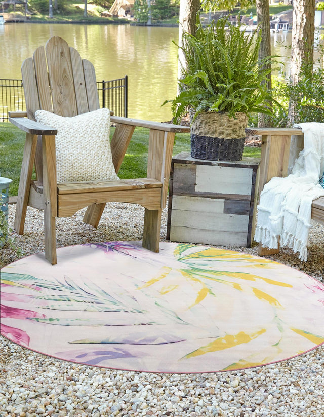 Ivory 10' x 10' Jill Zarin Caribbean Outdoor Round Area Rug Weather Resistant for Patio, Deck, Terrace, Balcony, Porch 100% Premium Nylon Pile Coastal Carpet for Sale at Rug Engine
