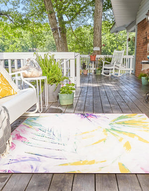 Ivory 10' x 10' Jill Zarin Caribbean Outdoor Square Area Rug Weather Resistant for Patio, Deck, Terrace, Balcony, Porch 100% Premium Nylon Pile Coastal Carpet for Sale at Rug Engine