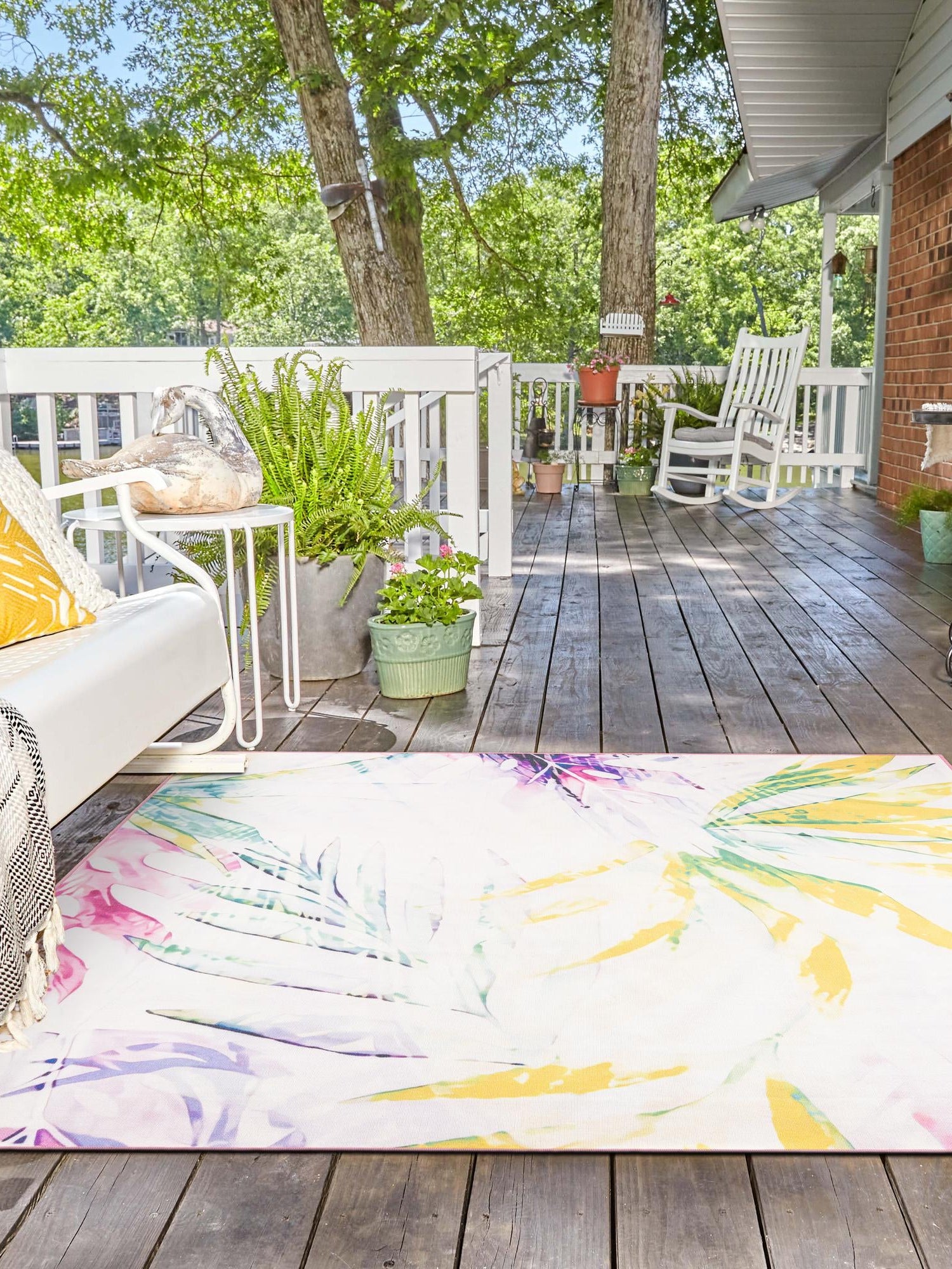 Ivory 7' 10 x 7' 10 Jill Zarin Caribbean Outdoor Square Area Rug Weather Resistant for Patio, Deck, Terrace, Balcony, Porch 100% Premium Nylon Pile Coastal Carpet for Sale at Rug Engine