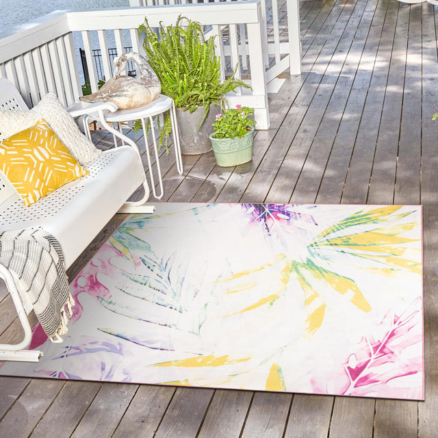 Ivory 10' x 10' Jill Zarin Caribbean Outdoor Square Area Rug Weather Resistant for Patio, Deck, Terrace, Balcony, Porch 100% Premium Nylon Pile Coastal Carpet for Sale at Rug Engine