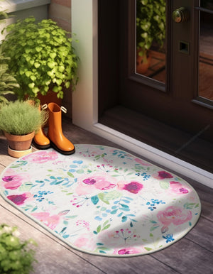 Ivory 2' x 3' 1 Jill Zarin Caribbean Outdoor Oval Area Rug Weather Resistant for Patio, Deck, Terrace, Balcony, Porch 100% Premium Nylon Pile Coastal Carpet for Sale at Rug Engine