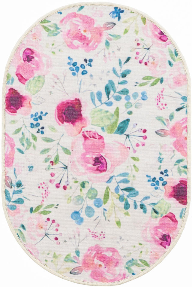 Ivory 2' x 3' 1 Jill Zarin Caribbean Outdoor Oval Area Rug Weather Resistant for Patio, Deck, Terrace, Balcony, Porch 100% Premium Nylon Pile Coastal Carpet for Sale at Rug Engine