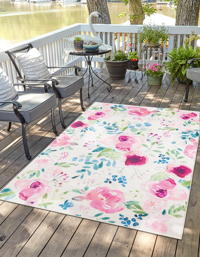 Ivory 2' x 3' 1 Jill Zarin Caribbean Outdoor Rectangle Area Rug Weather Resistant for Patio, Deck, Terrace, Balcony, Porch 100% Premium Nylon Pile Coastal Carpet for Sale at Rug Engine