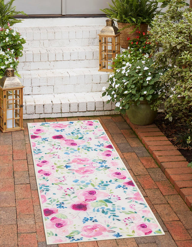 Ivory 2' x 10' Jill Zarin Caribbean Outdoor Runner Area Rug Weather Resistant for Patio, Deck, Terrace, Balcony, Porch 100% Premium Nylon Pile Coastal Carpet for Sale at Rug Engine