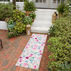 Ivory 2' x 10' Jill Zarin Caribbean Outdoor Runner Area Rug Weather Resistant for Patio, Deck, Terrace, Balcony, Porch 100% Premium Nylon Pile Coastal Carpet for Sale at Rug Engine