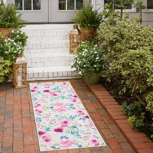 Ivory 2' x 10' Jill Zarin Caribbean Outdoor Runner Area Rug Weather Resistant for Patio, Deck, Terrace, Balcony, Porch 100% Premium Nylon Pile Coastal Carpet for Sale at Rug Engine