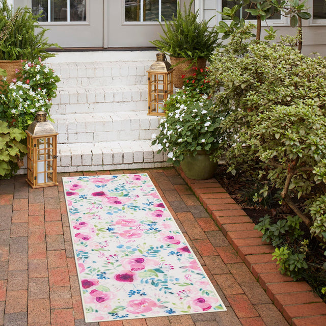 Ivory 2' x 10' Jill Zarin Caribbean Outdoor Runner Area Rug Weather Resistant for Patio, Deck, Terrace, Balcony, Porch 100% Premium Nylon Pile Coastal Carpet for Sale at Rug Engine
