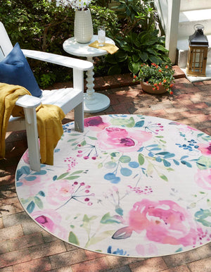 Ivory 3' 3 x 3' 3 Jill Zarin Caribbean Outdoor Round Area Rug Weather Resistant for Patio, Deck, Terrace, Balcony, Porch 100% Premium Nylon Pile Coastal Carpet for Sale at Rug Engine