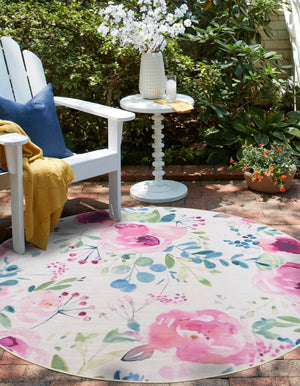 Ivory 3' 3 x 3' 3 Jill Zarin Caribbean Outdoor Round Area Rug Weather Resistant for Patio, Deck, Terrace, Balcony, Porch 100% Premium Nylon Pile Coastal Carpet for Sale at Rug Engine