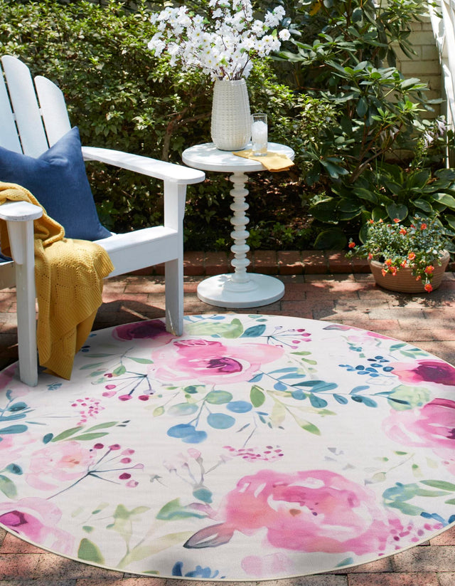Ivory 3' 3 x 3' 3 Jill Zarin Caribbean Outdoor Round Area Rug Weather Resistant for Patio, Deck, Terrace, Balcony, Porch 100% Premium Nylon Pile Coastal Carpet for Sale at Rug Engine