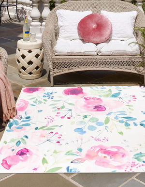 Ivory 10' x 10' Jill Zarin Caribbean Outdoor Square Area Rug Weather Resistant for Patio, Deck, Terrace, Balcony, Porch 100% Premium Nylon Pile Coastal Carpet for Sale at Rug Engine