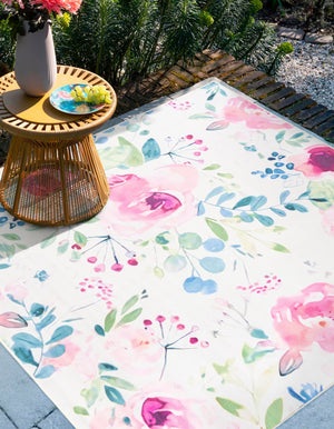 Ivory 10' x 10' Jill Zarin Caribbean Outdoor Square Area Rug Weather Resistant for Patio, Deck, Terrace, Balcony, Porch 100% Premium Nylon Pile Coastal Carpet for Sale at Rug Engine