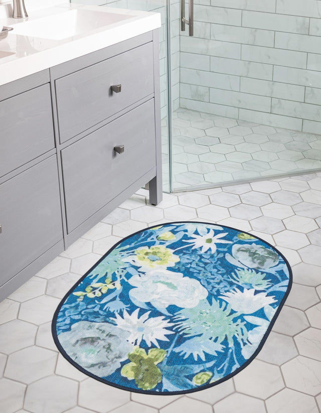 Navy Blue 2' x 3' 1 Jill Zarin Caribbean Outdoor Oval Rug