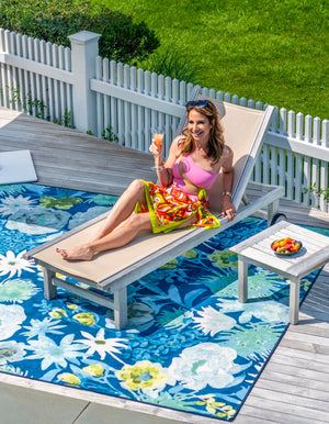 Navy Blue 10' x 13' Jill Zarin Caribbean Outdoor Rectangle Area Rug Weather Resistant for Patio, Deck, Terrace, Balcony, Porch 100% Premium Nylon Pile Coastal Carpet for Sale at Rug Engine