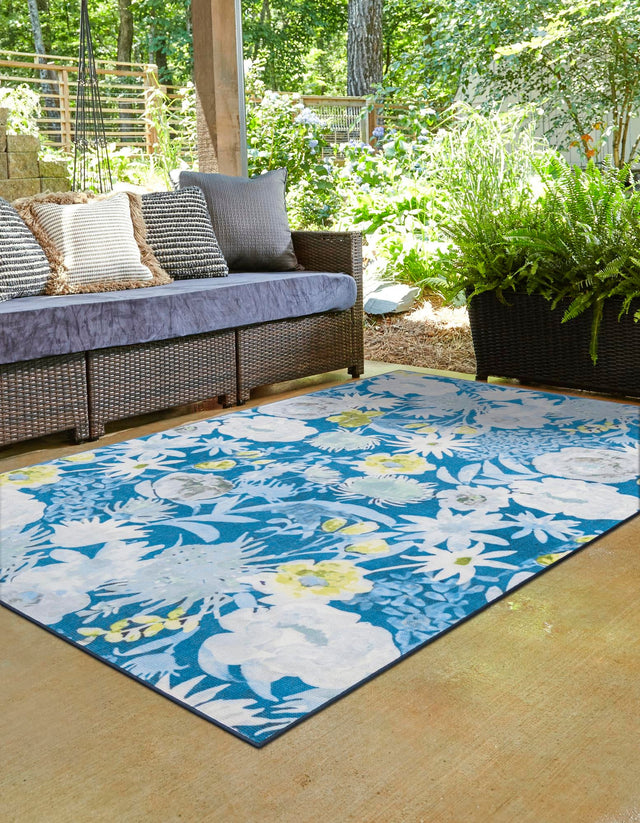 Navy Blue 2' x 3' 1 Jill Zarin Caribbean Outdoor Rectangle Area Rug Weather Resistant for Patio, Deck, Terrace, Balcony, Porch 100% Premium Nylon Pile Coastal Carpet for Sale at Rug Engine