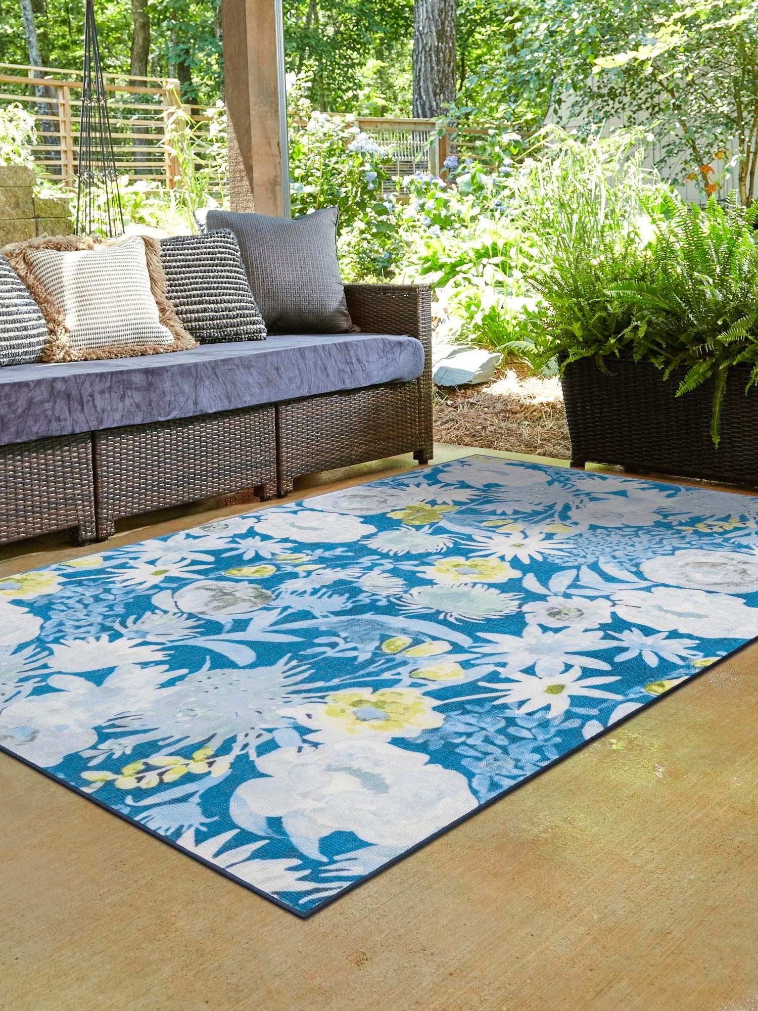 Navy Blue 10' x 13' Jill Zarin Caribbean Outdoor Rectangle Area Rug Weather Resistant for Patio, Deck, Terrace, Balcony, Porch 100% Premium Nylon Pile Coastal Carpet for Sale at Rug Engine
