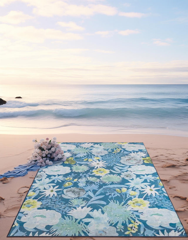 Navy Blue 9' x 12' Jill Zarin Caribbean Outdoor Rectangle Area Rug Weather Resistant for Patio, Deck, Terrace, Balcony, Porch 100% Premium Nylon Pile Coastal Carpet for Sale at Rug Engine
