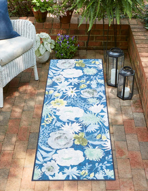 Navy Blue 2' x 8' Jill Zarin Caribbean Outdoor Runner Area Rug Weather Resistant for Patio, Deck, Terrace, Balcony, Porch 100% Premium Nylon Pile Coastal Carpet for Sale at Rug Engine