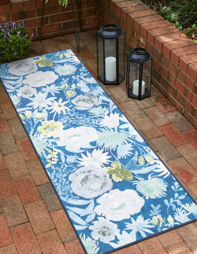 Navy Blue 2' x 5' 1 Jill Zarin Caribbean Outdoor Runner Area Rug Weather Resistant for Patio, Deck, Terrace, Balcony, Porch 100% Premium Nylon Pile Coastal Carpet for Sale at Rug Engine