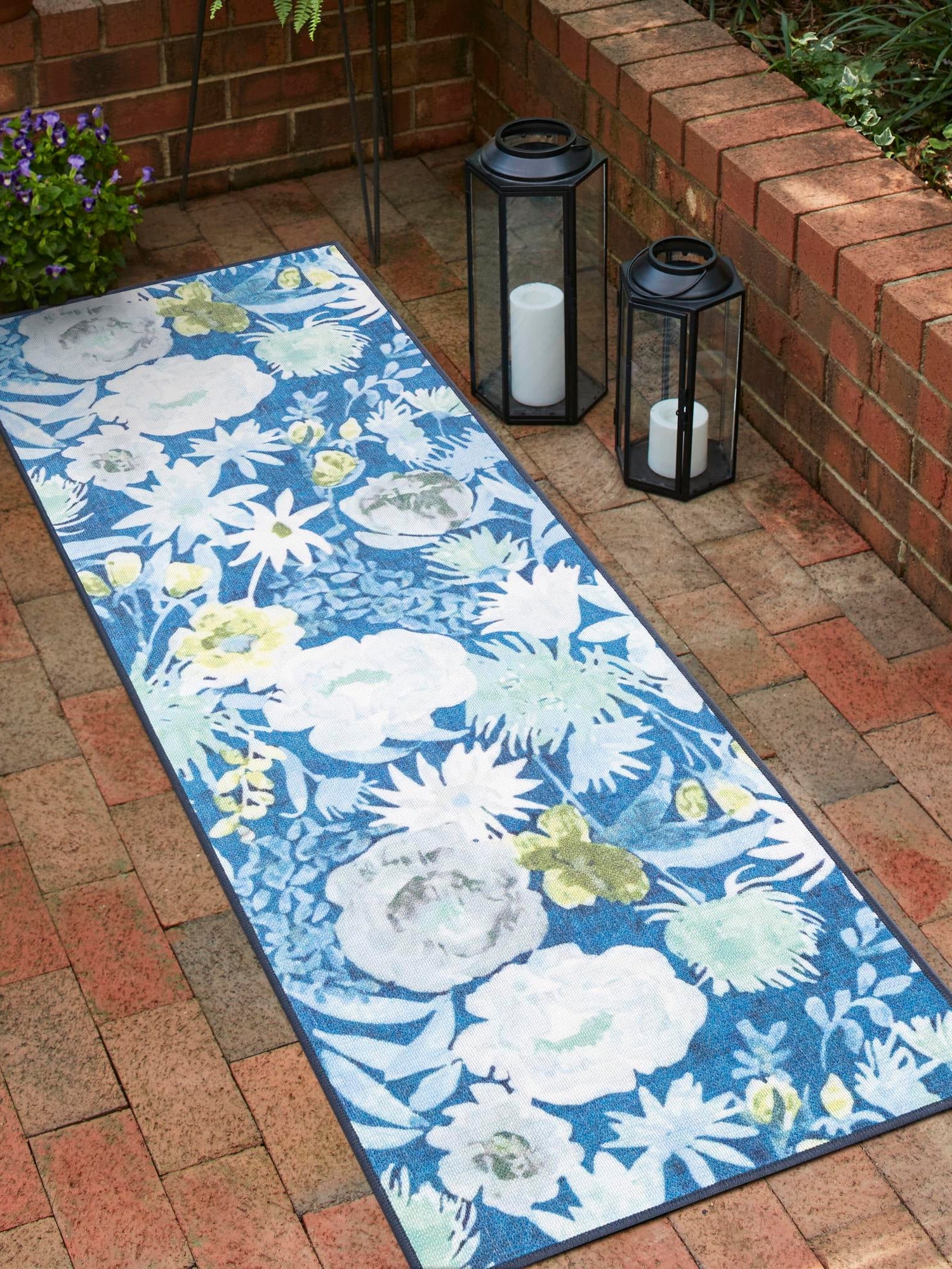 Navy Blue 2' x 6' 1 Jill Zarin Caribbean Outdoor Runner Area Rug Weather Resistant for Patio, Deck, Terrace, Balcony, Porch 100% Premium Nylon Pile Coastal Carpet for Sale at Rug Engine