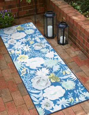Navy Blue 2' x 6' 1 Jill Zarin Caribbean Outdoor Runner Area Rug Weather Resistant for Patio, Deck, Terrace, Balcony, Porch 100% Premium Nylon Pile Coastal Carpet for Sale at Rug Engine