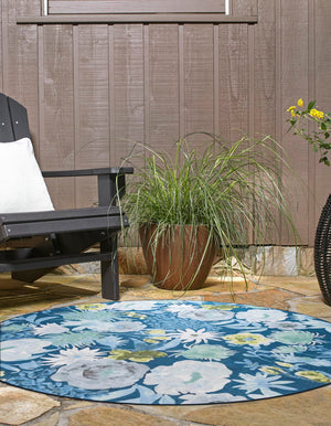 Navy Blue 10' x 10' Jill Zarin Caribbean Outdoor Round Area Rug Weather Resistant for Patio, Deck, Terrace, Balcony, Porch 100% Premium Nylon Pile Coastal Carpet for Sale at Rug Engine
