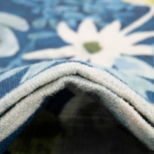 Navy Blue 7' 10 x 7' 10 Jill Zarin Caribbean Outdoor Round Area Rug Weather Resistant for Patio, Deck, Terrace, Balcony, Porch 100% Premium Nylon Pile Coastal Carpet for Sale at Rug Engine